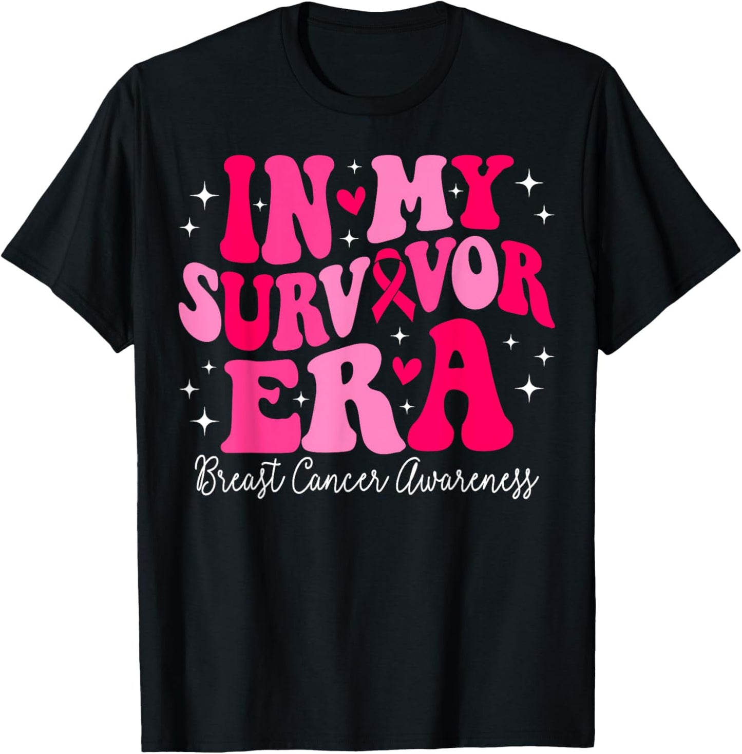 In My Survivor Era Retro Groovy Breast Cancer Awareness T-Shirt - T-Shirt | Black