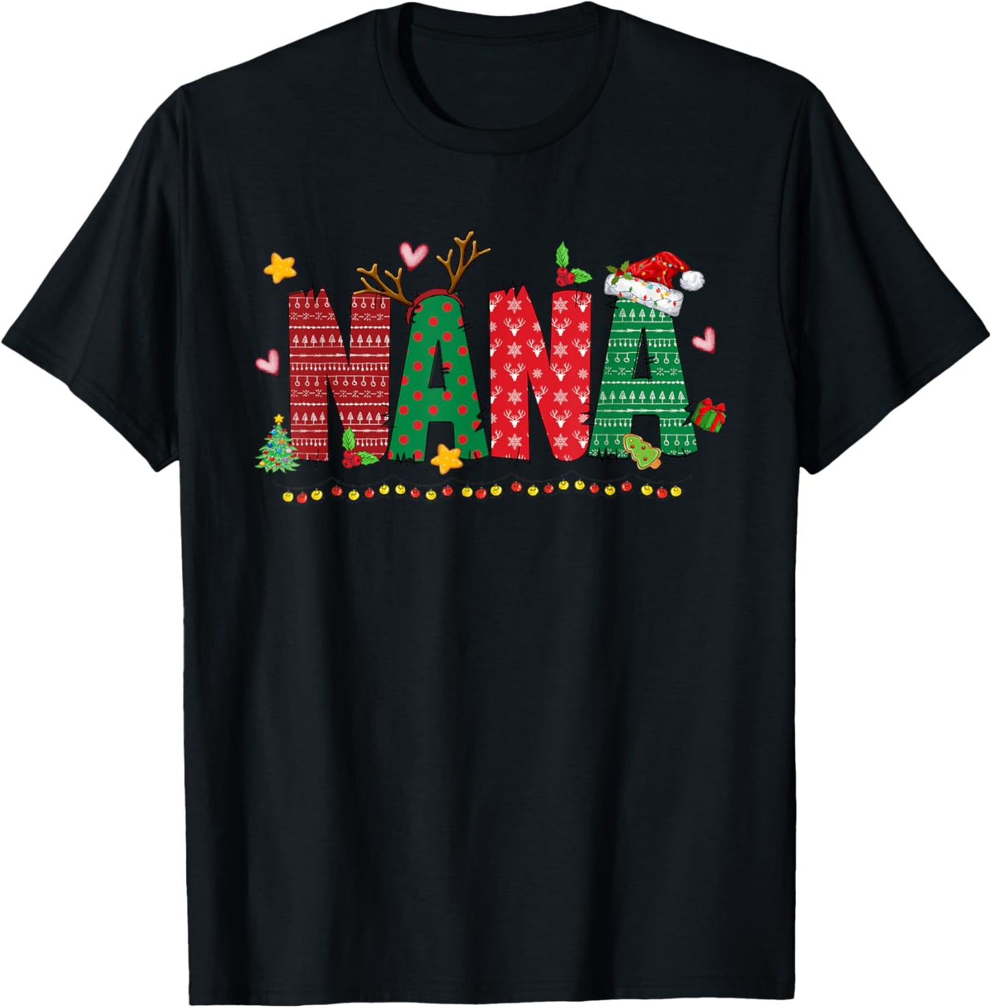Nana Claus Christmas Lights Pajama Family Matching T-Shirt - T-Shirt | Black