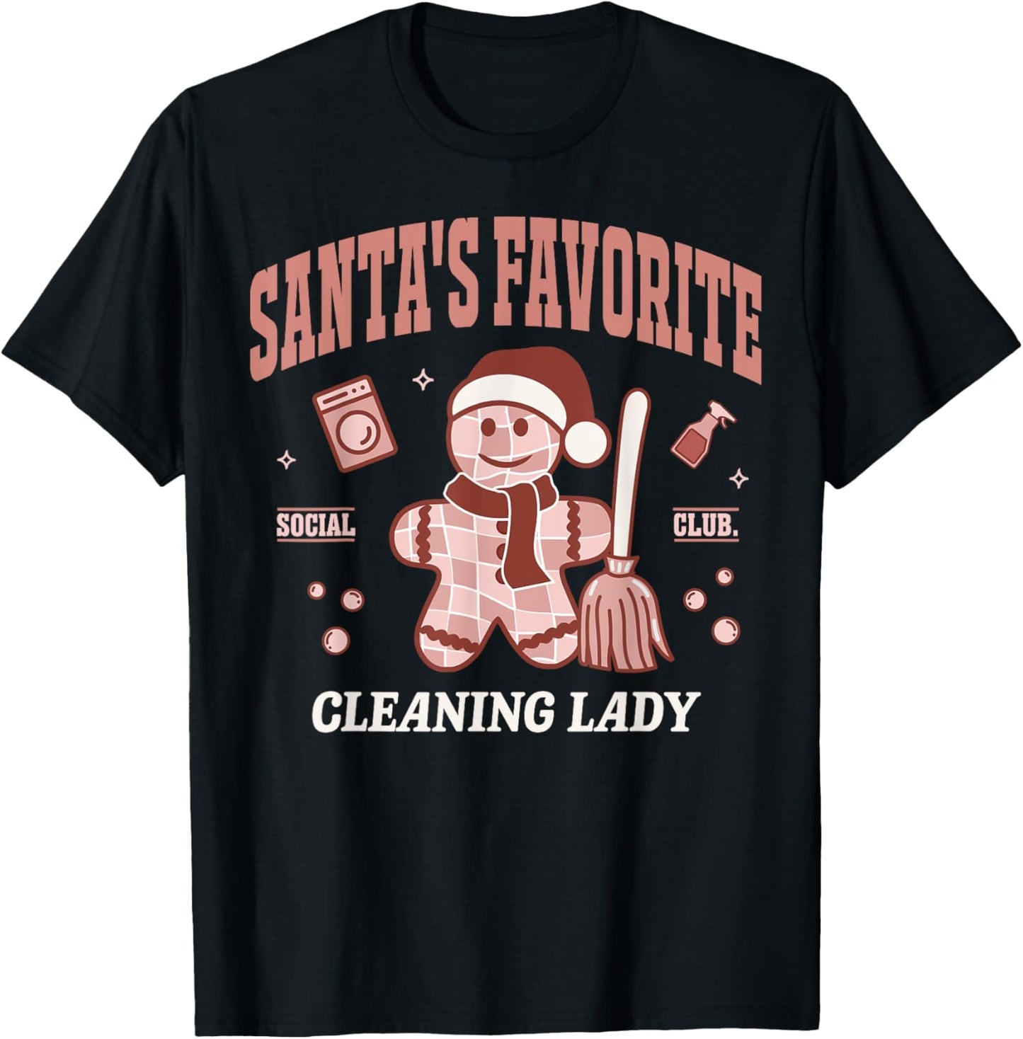 Santa's Favorite Cleaning Lady Christmas Retro Housekeeper T-Shirt - T-Shirt | Black