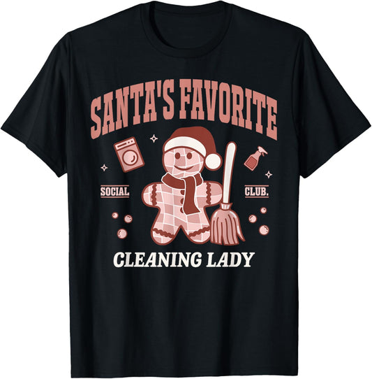 Santa's Favorite Cleaning Lady Christmas Retro Housekeeper T-Shirt - T-Shirt | Black