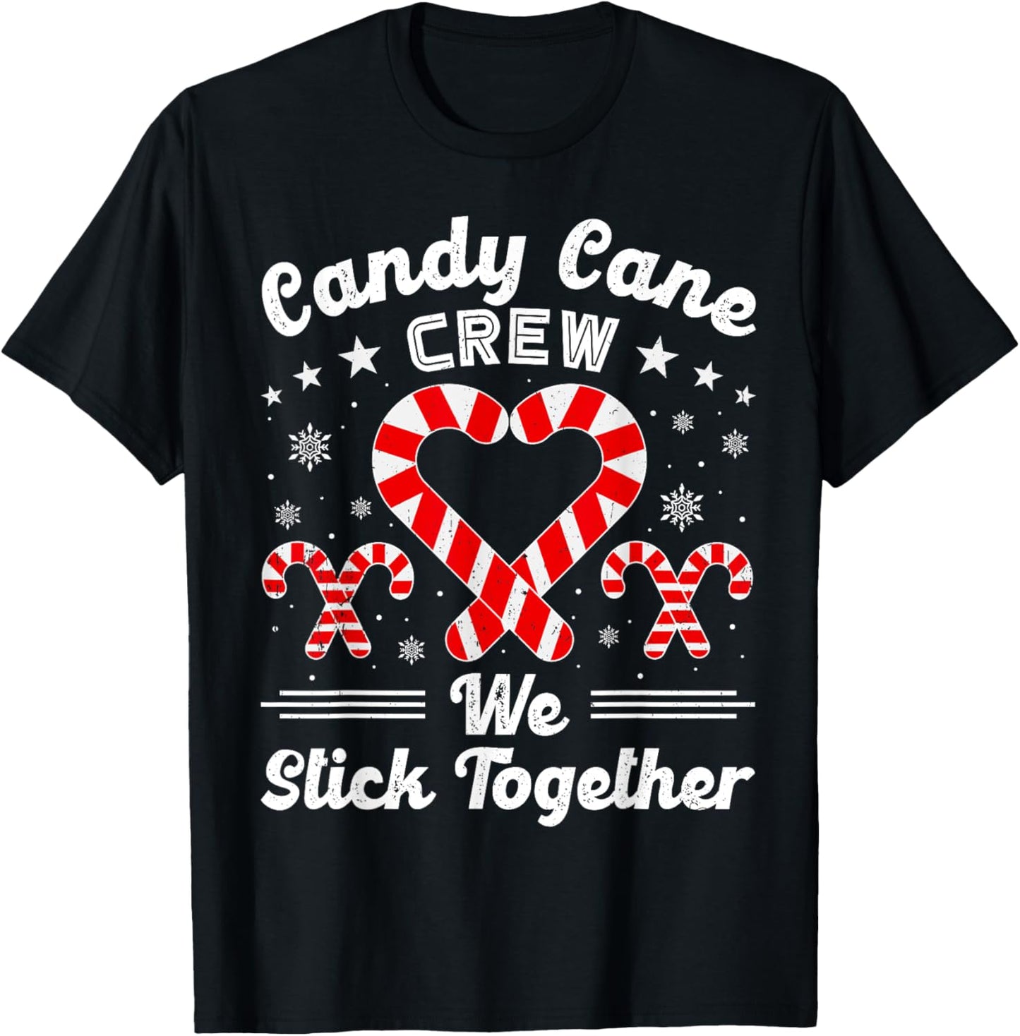 Christmas Candy Cane Heart Crew Family Matching Pajamas T-Shirt - T-Shirt | Black
