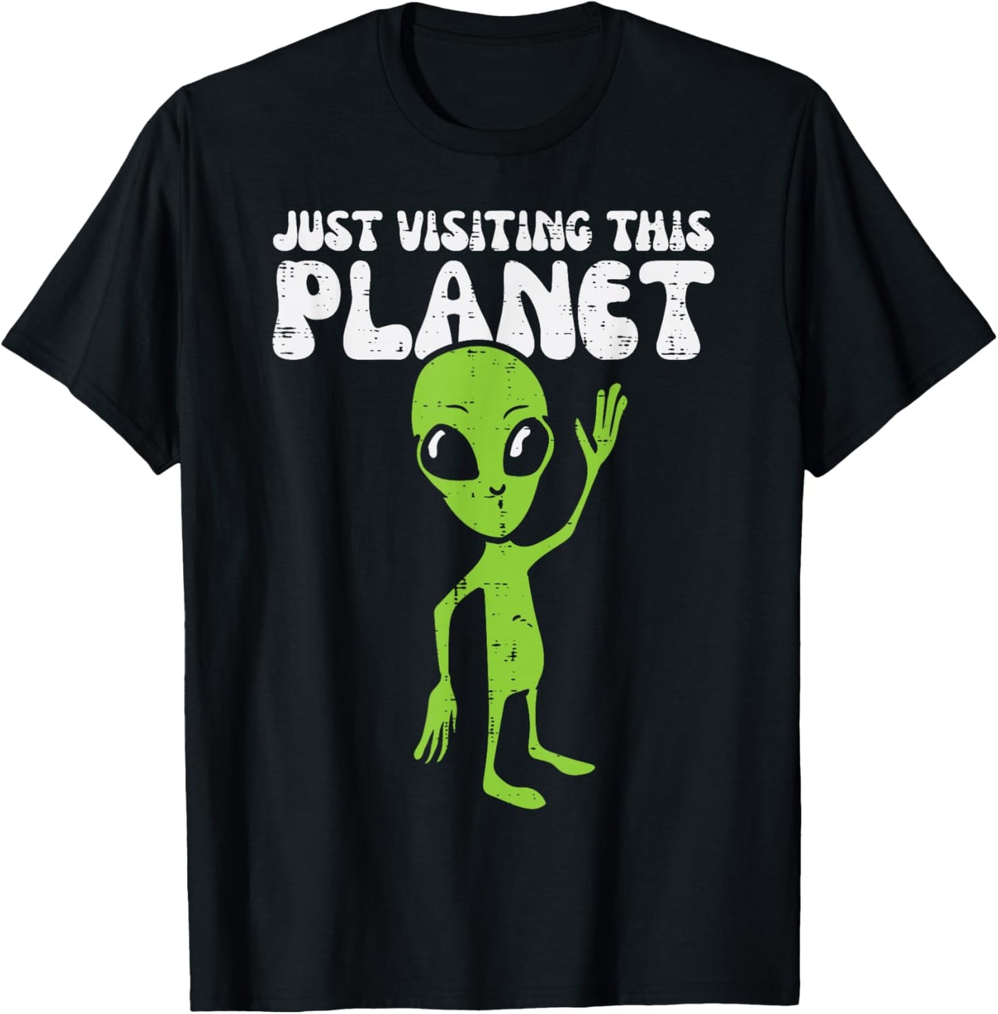 Alien Wave Just Visiting This Planet Funny Kids Men Women T-Shirt - T-Shirt | Black