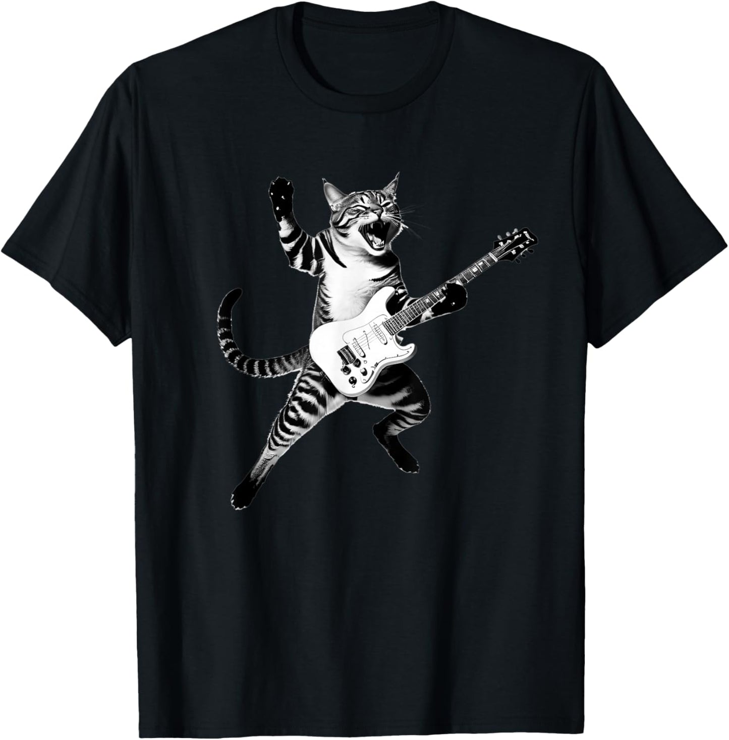 Cat Playing Guitar Rock and Roll Band Men Women Kids T-Shirt - T-Shirt | Black