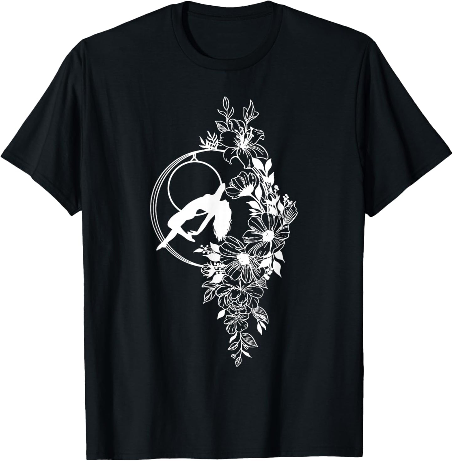 Retro Aerial Hoop Floral Hoop Women Dancer Aerial Acrobatics T-Shirt - T-Shirt | Black