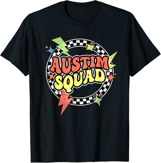 Retro Autism Squad Support Autism Mom Dad Funny For Kids Men T-Shirt - T-Shirt | Black
