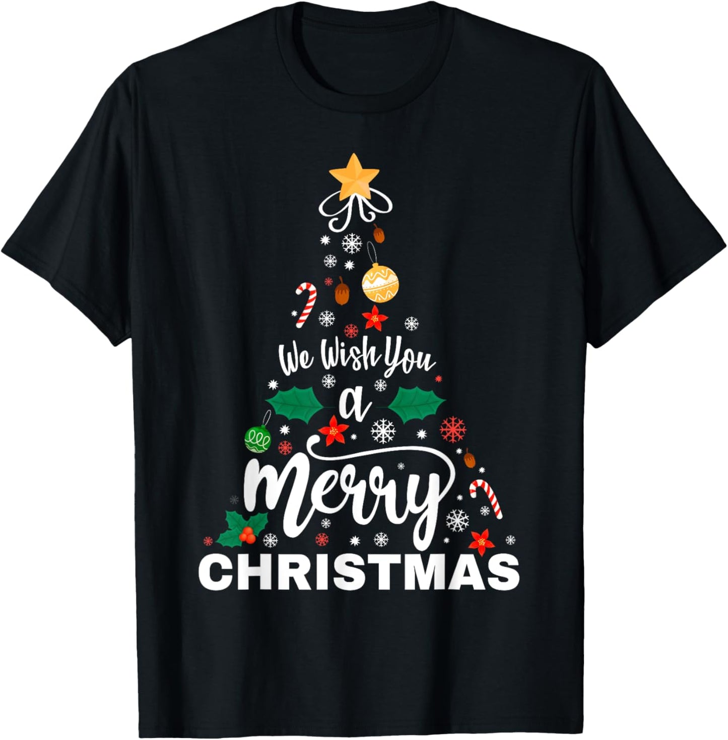 We Wish You Merry Christmas Vintage Xmas Tree Funny Holiday T-Shirt - T-Shirt | Black