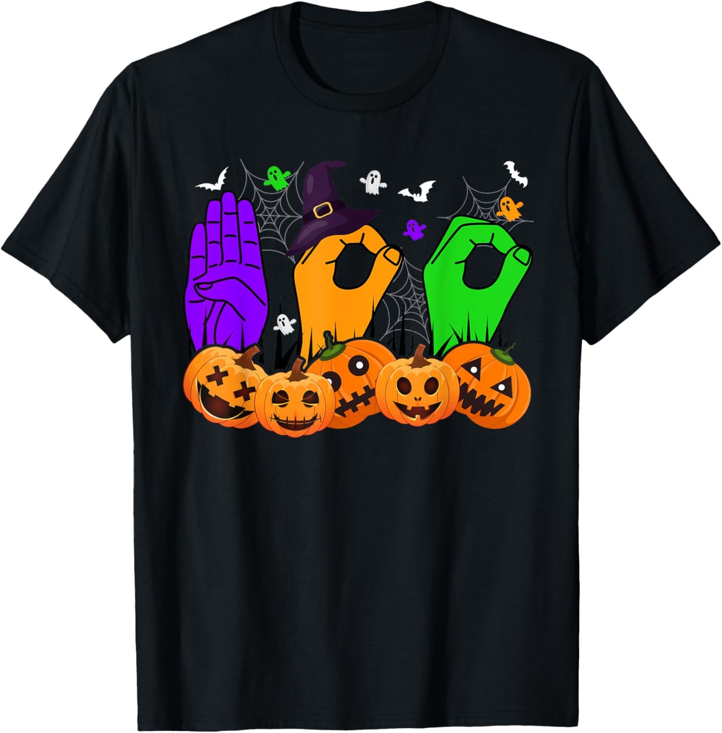 Boo Hands American Sign Language Pride ASL Halloween T-Shirt - T-Shirt | Black