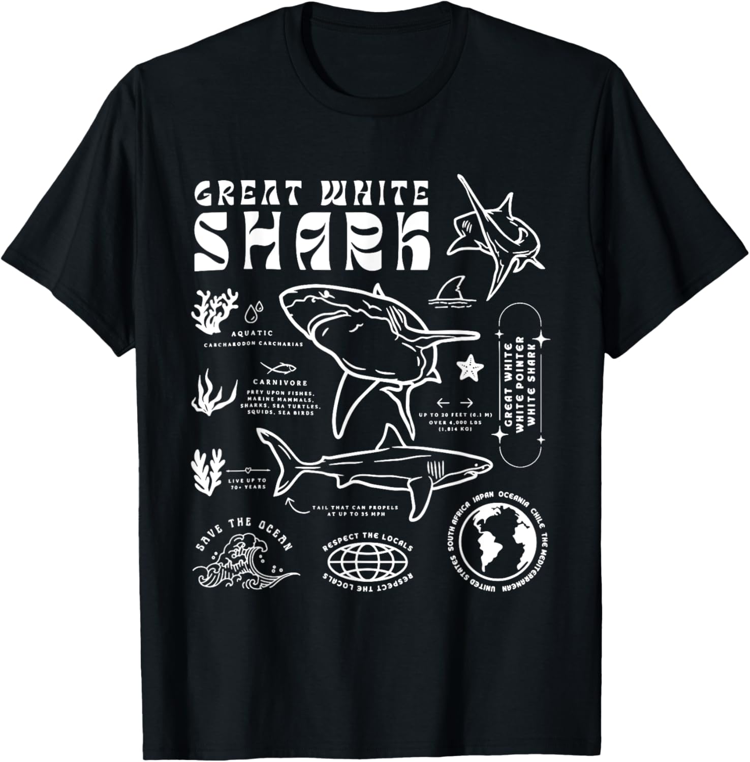 Great White Shark Anatomy Marine Biologist T-Shirt - T-Shirt | Black