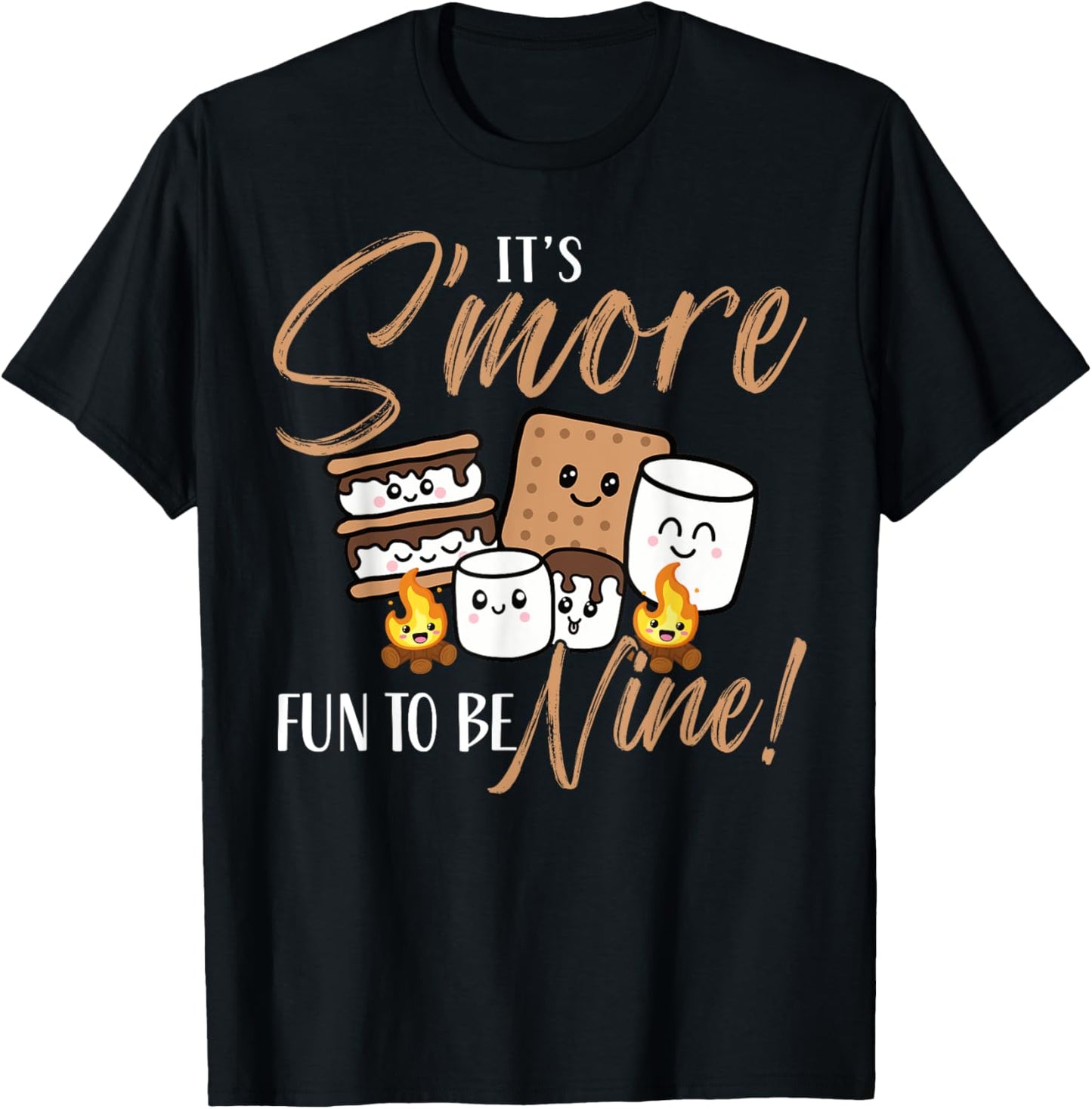 Birthday Campfire Marshmallow It's S'more Fun To Be Nine 9th T-Shirt - T-Shirt | Black