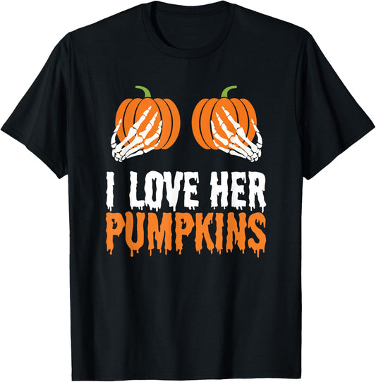 I Love His Broomstick I Love Her Pumpkins Halloween Couples T-Shirt - T-Shirt | Black