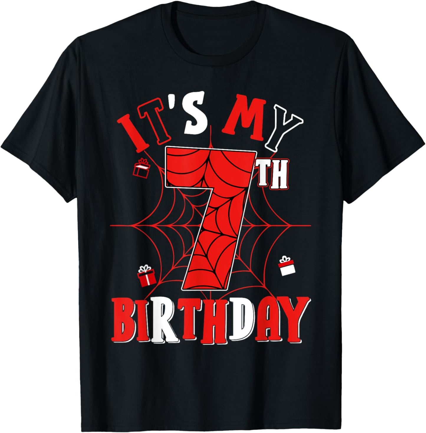 Birthday Party Spider Web Costume It's My 7th Birthday T-Shirt - T-Shirt | Black