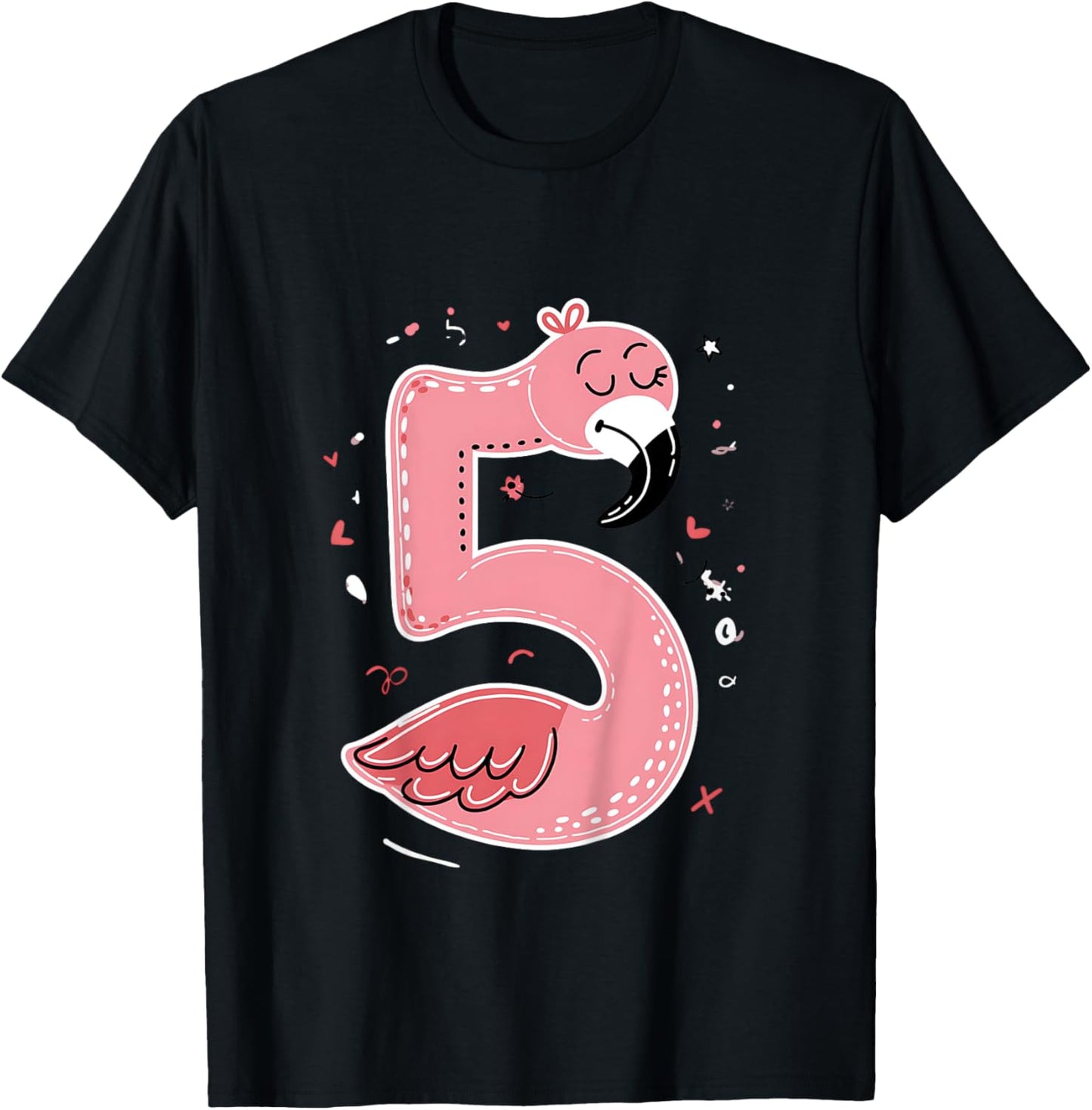 Celebrate 5 Years Old Party For Flamingo Birthday Girl T-Shirt - T-Shirt | Black