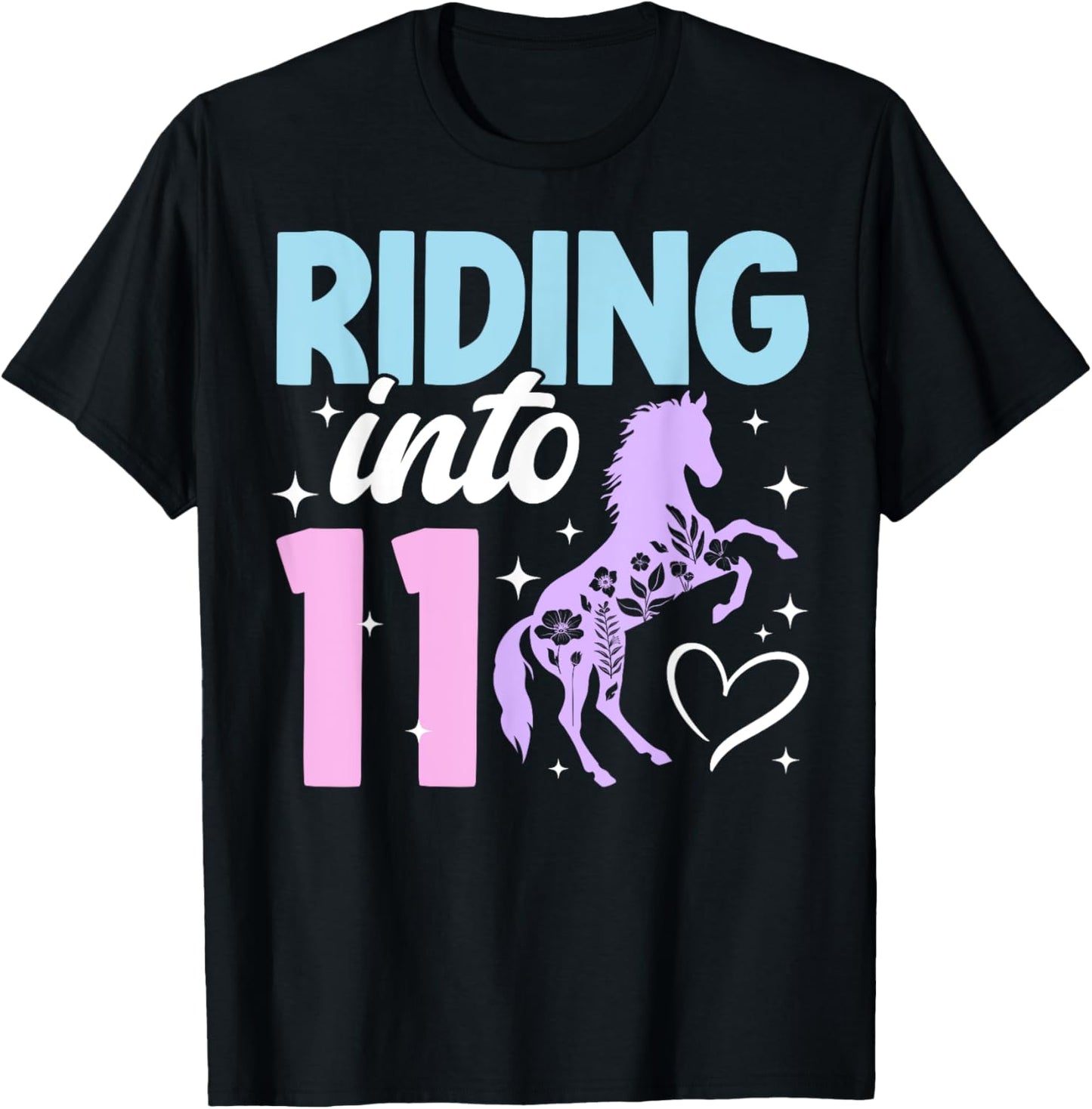 11th Horse Birthday Eleven Year Old Girl Horses Birthday T-Shirt - T-Shirt | Black