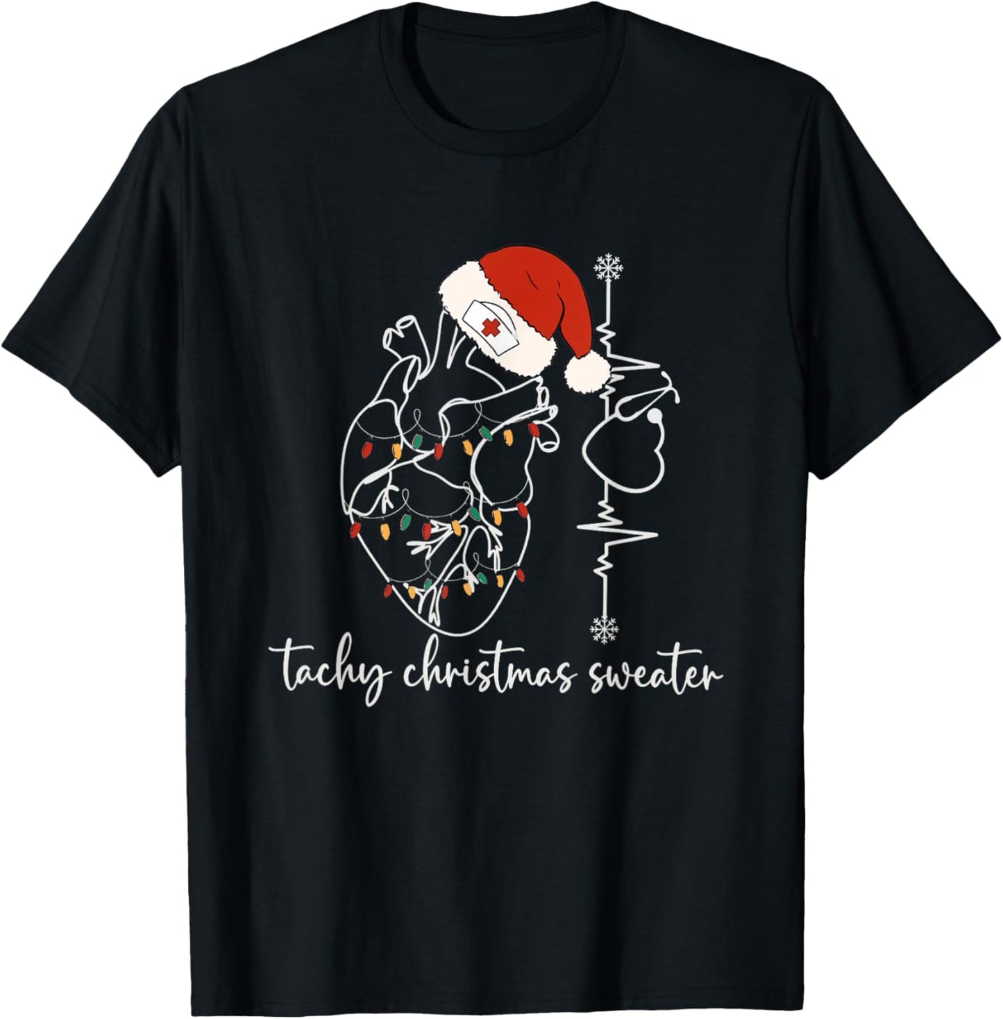 Heart Anatomy Nurse Christmas Cardiac Tachy Cvicu Icu T-Shirt - T-Shirt | Black