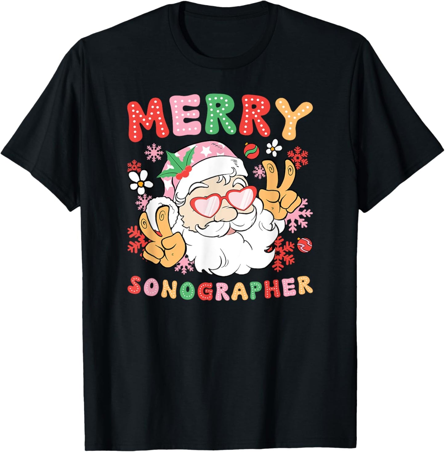 Merry Sonographer Christmas Sonography Xmas Party T-Shirt - T-Shirt | Black