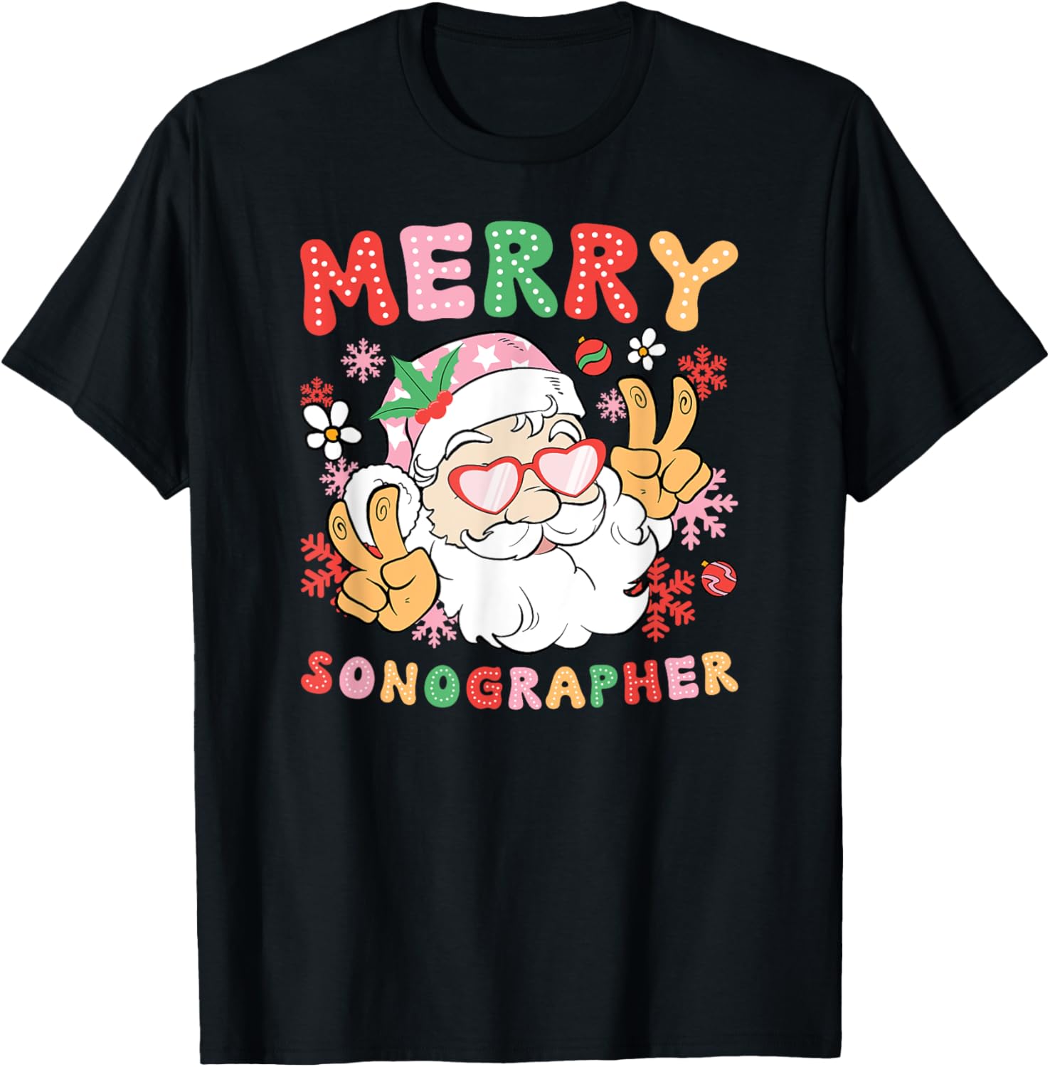 Merry Sonographer Christmas Sonography Xmas Party T-Shirt - T-Shirt | Black