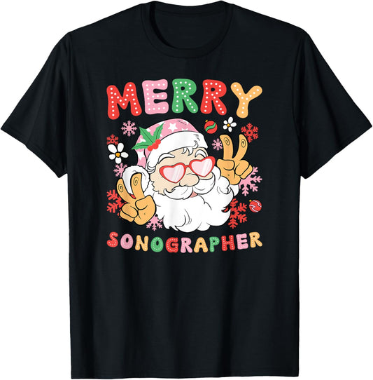 Merry Sonographer Christmas Sonography Xmas Party T-Shirt - T-Shirt | Black