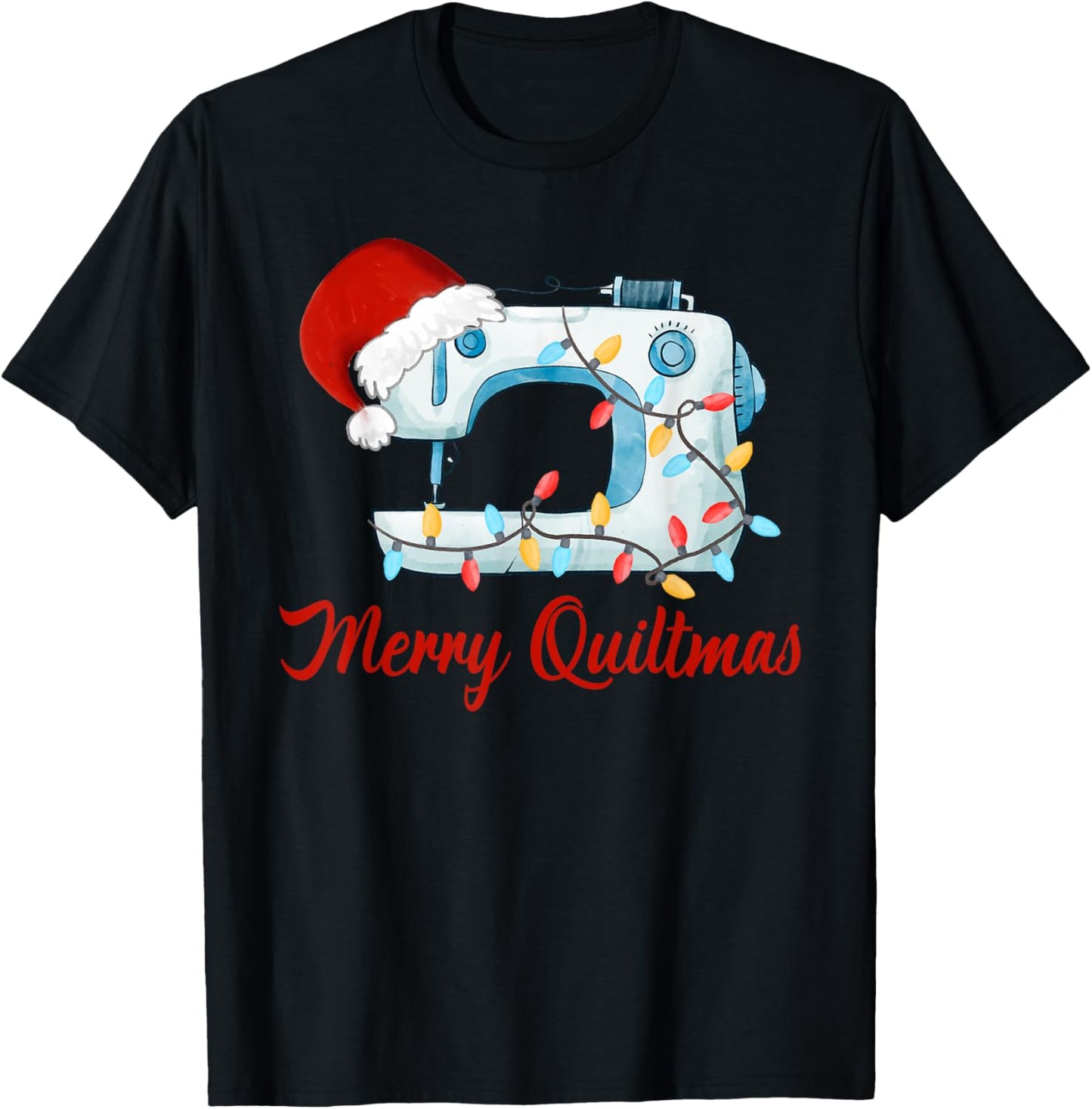 Merry Quiltmas Knitting Sewing Santa Christmas Quilter T-Shirt - T-Shirt | Black