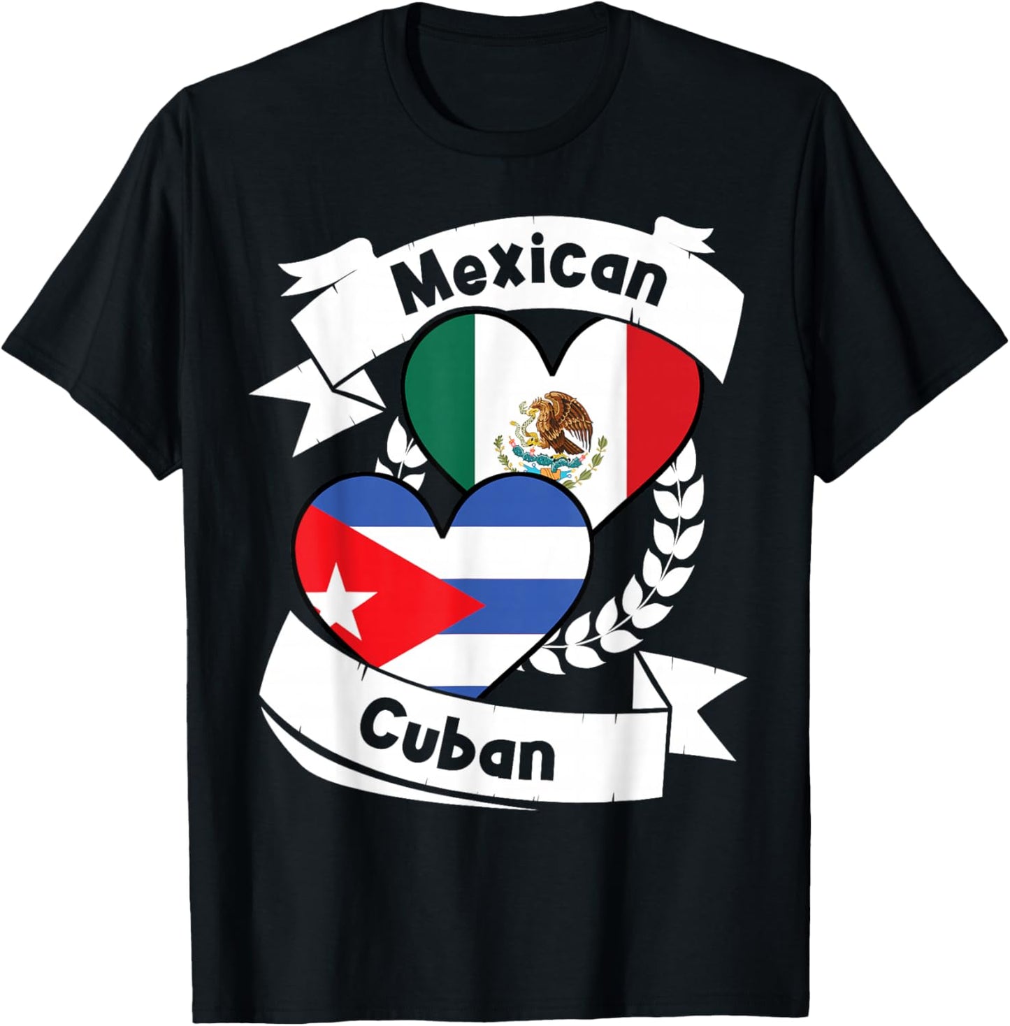Mexican Cuban Heart Flags Mexico Cuba T-Shirt - T-Shirt | Black
