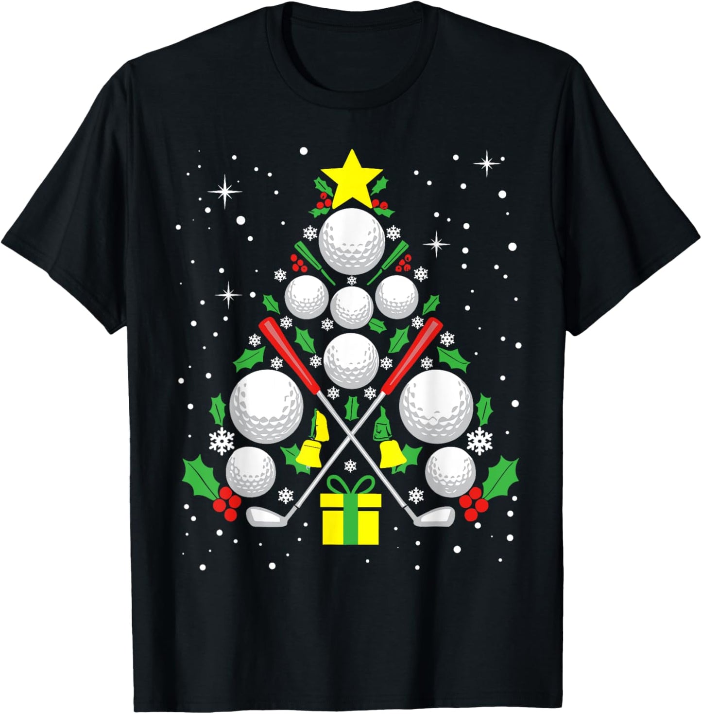 Funny Golf Player Xmas Lights Golf Christmas Tree T-Shirt - T-Shirt | Black