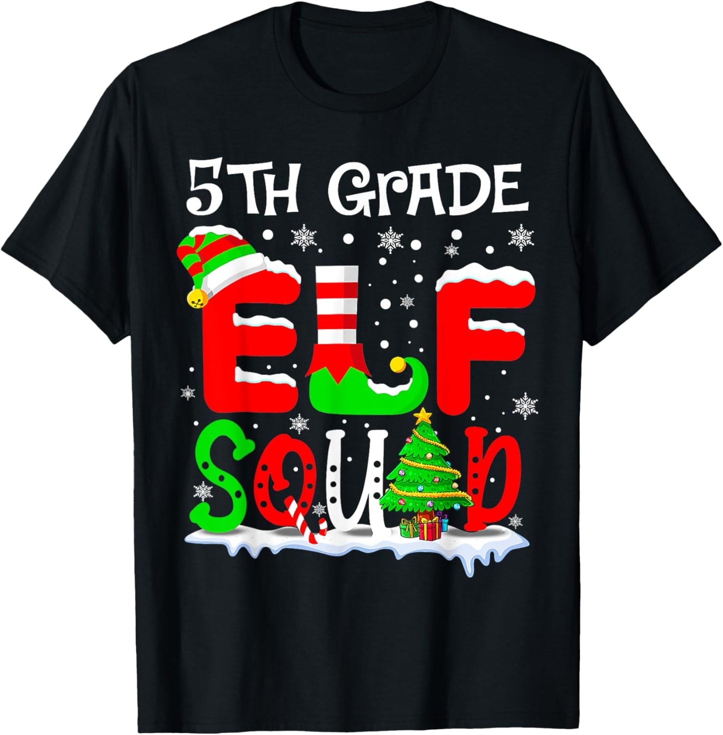 Fifth 5th Grade Elf Squad Funny Teacher Christmas Students T-Shirt - T-Shirt | Black