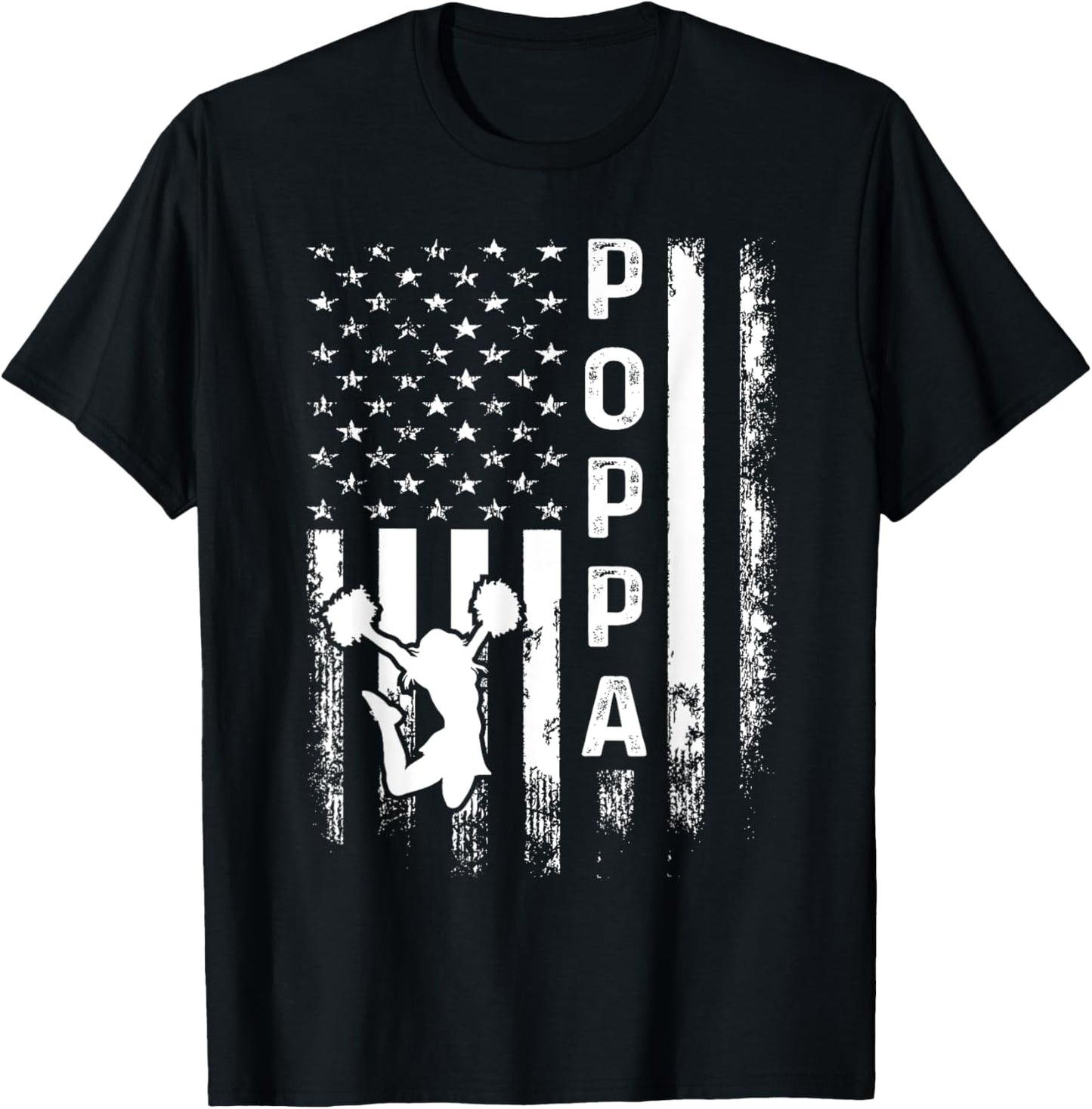 Cheerleader Cheer Poppa America Flag Vintage Xmas T-Shirt - T-Shirt | Black