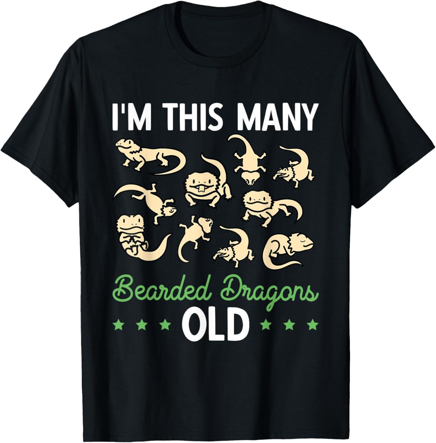 I'm This Many Bearded Dragons Old Reptile 10th Birthday T-Shirt - T-Shirt | Black