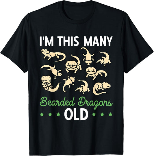 I'm This Many Bearded Dragons Old Reptile 10th Birthday T-Shirt - T-Shirt | Black