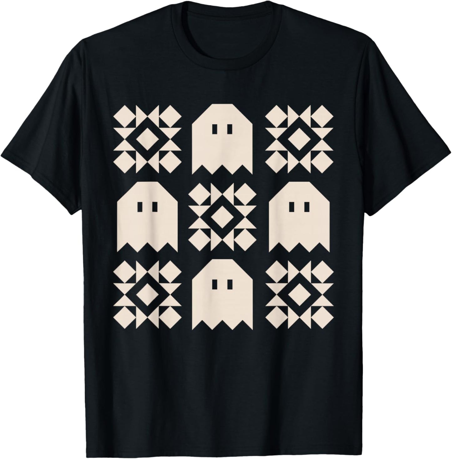 Ghost Quilt Block Halloween Quilting Ghost Block Quilter_ T-Shirt - T-Shirt | Black