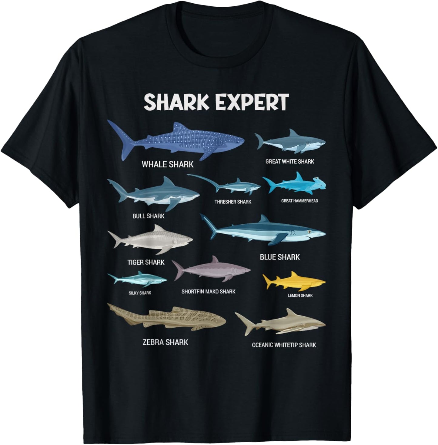 Shark Species , Kids & Toddler Boys Shark T-Shirt - T-Shirt | Black