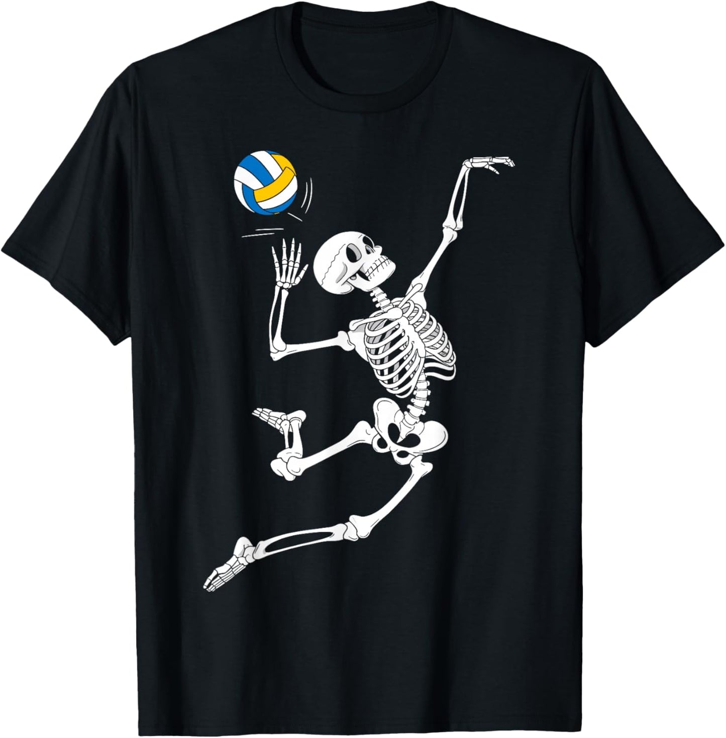 Funny Skeleton Playing Volleyball Lovers Spooky Halloween T-Shirt - T-Shirt | Black