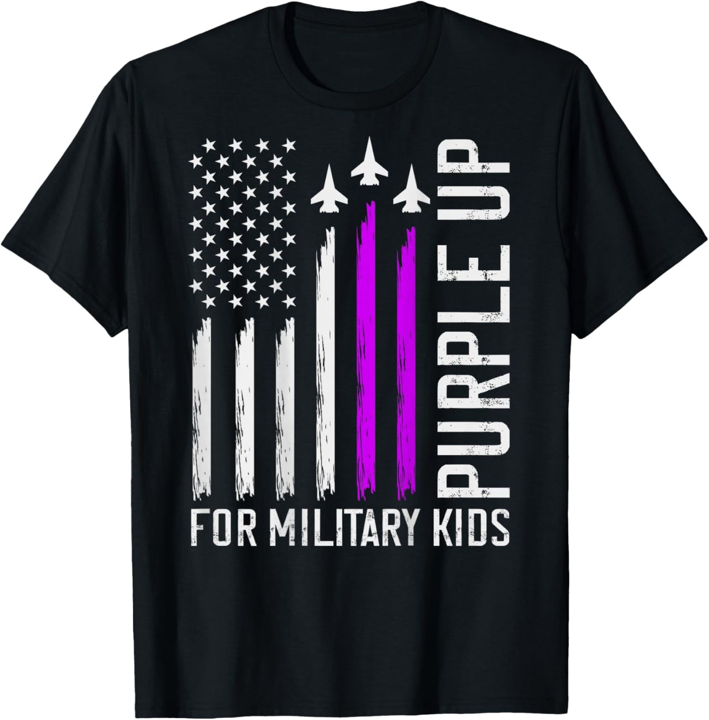 (On Back) Purple Up for Military Kids Military Child Month T-Shirt - T-Shirt | Black