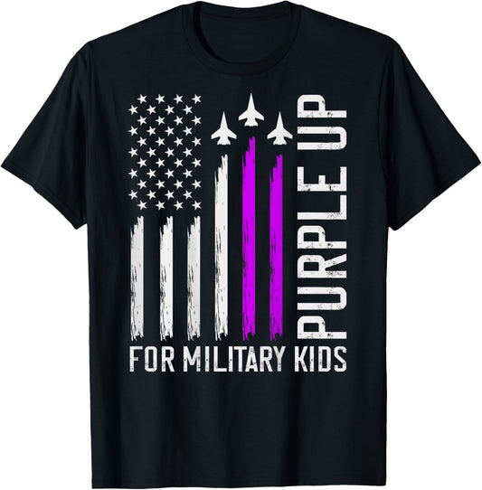 (On Back) Purple Up for Military Kids Military Child Month T-Shirt - T-Shirt | Black
