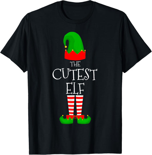 Cutest Elf Family Matching Group Funny Christmas Cute Girls T-Shirt - T-Shirt | Black