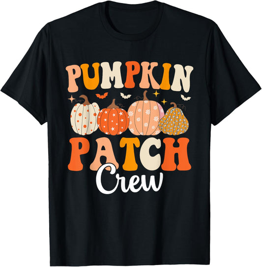 Pumpkin Patch Crew Matching Family Groovy Fall Halloween T-Shirt - T-Shirt | Black