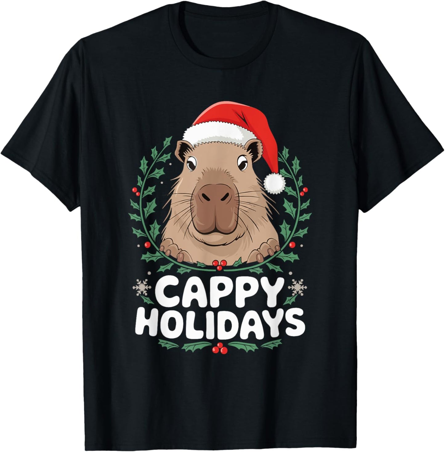 Cappy Holidays Capybara Christmas T-Shirt - T-Shirt | Black