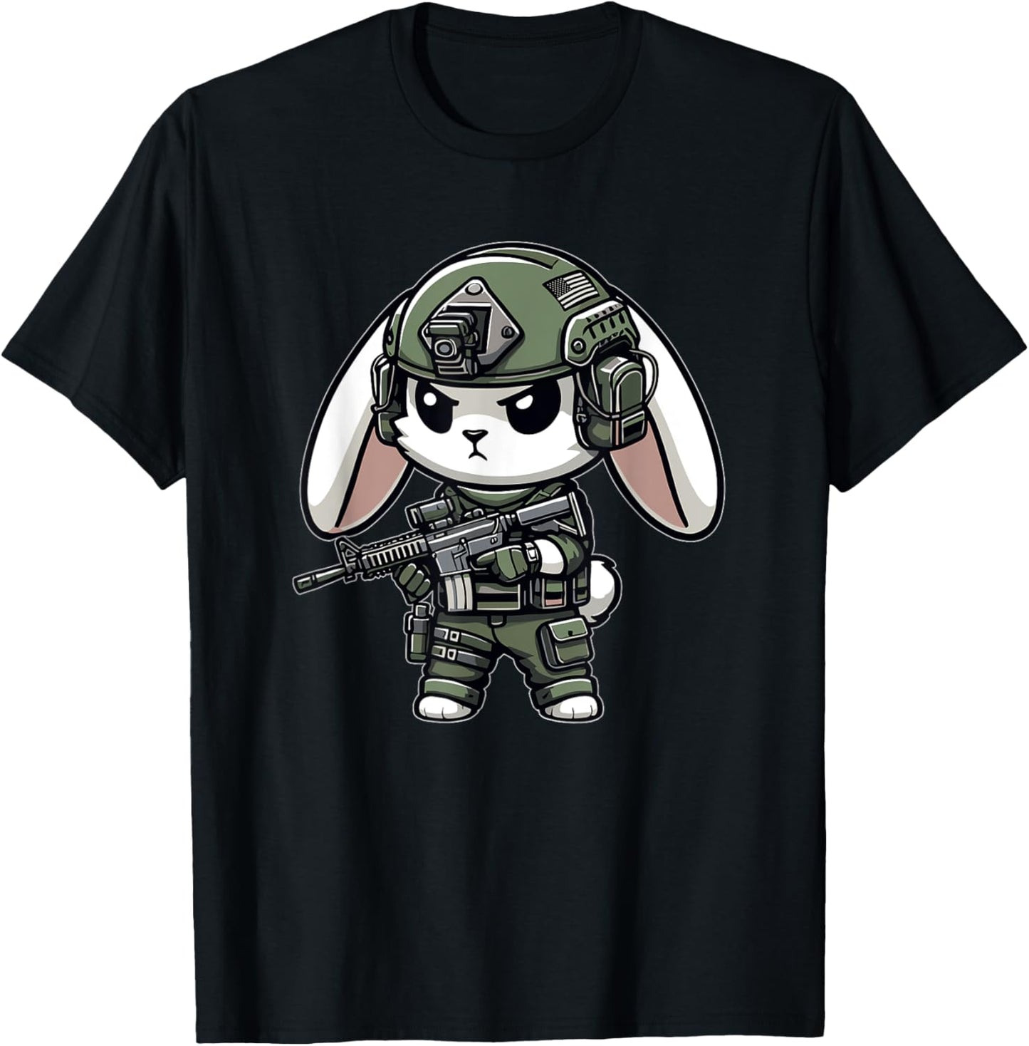 Funny Happy Easter Tactical Rabbit Veteran Men Women Gift T-Shirt - T-Shirt | Black