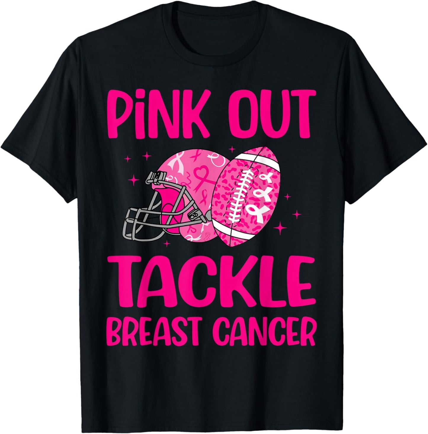American Football Pink Out Tackle Breast Cancer Awareness T-Shirt - T-Shirt | Black