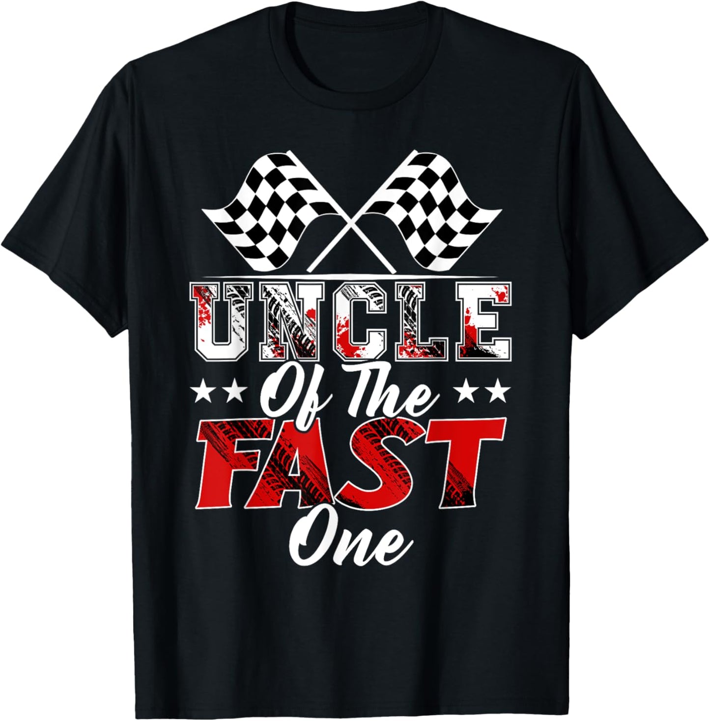 Uncle Of The Fast One First Birthday Racing Car Family T-Shirt - T-Shirt | Black