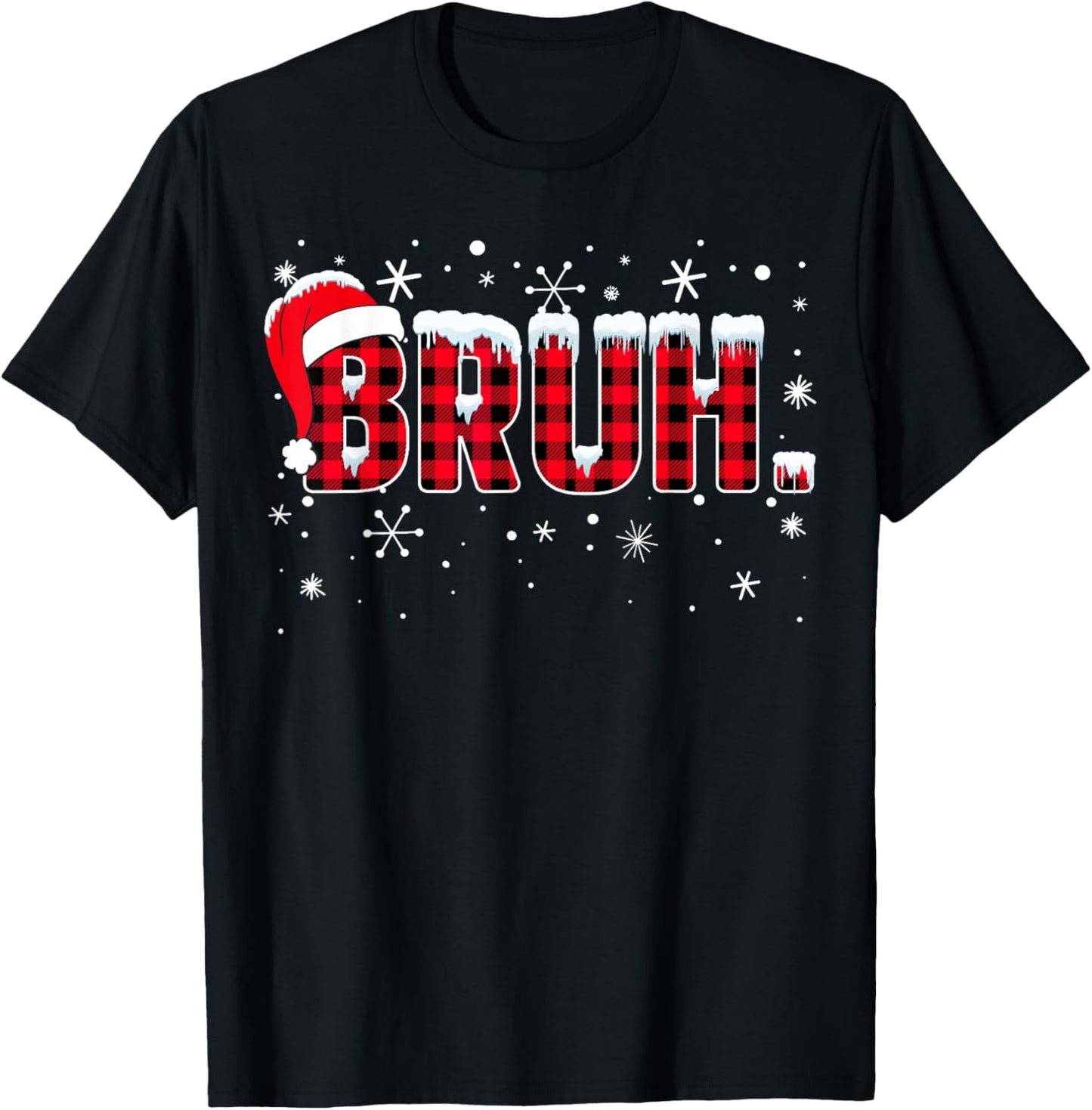 Funny Bruh Christmas Buffalo Plaid Teens Boys Kids Xmas T-Shirt - T-Shirt | Black