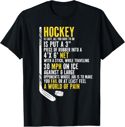 Funny Hockey Player Hockey Fan Saying Hockey Is Easy T-Shirt - T-Shirt | Black