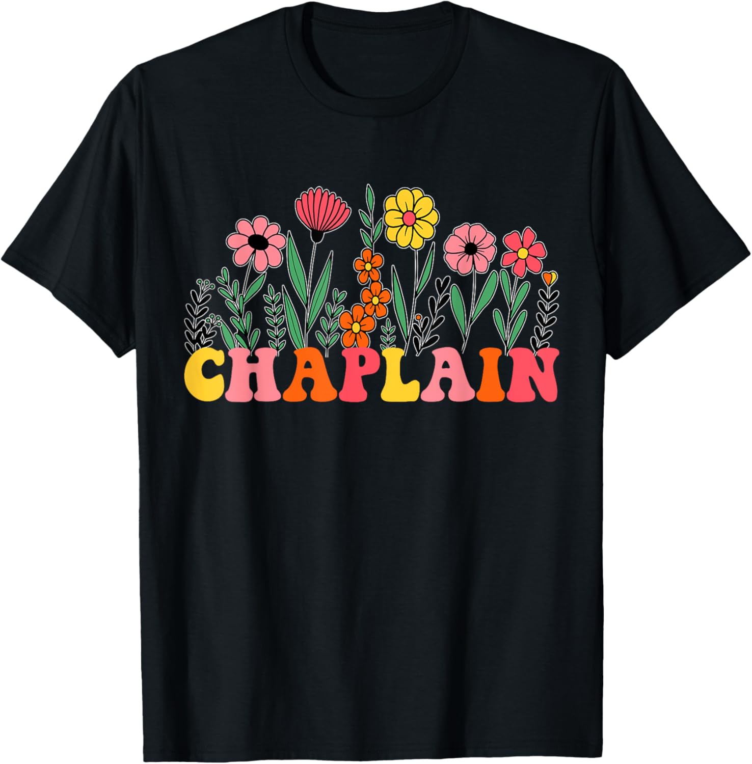 Groovy Floral Chaplain Wildflower T-Shirt - T-Shirt | Black