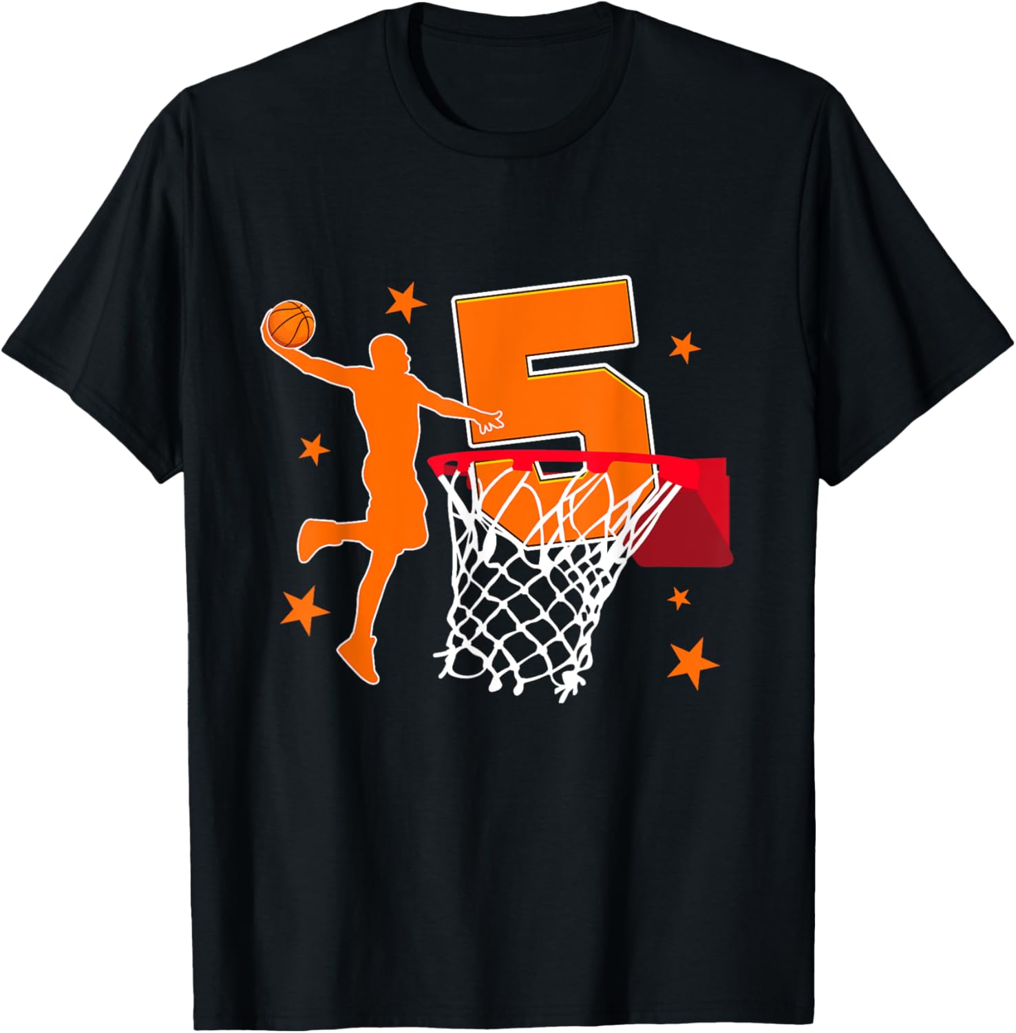 5th Birthday Basketball Player Theme 5 Year Old Party T-Shirt - T-Shirt | Black