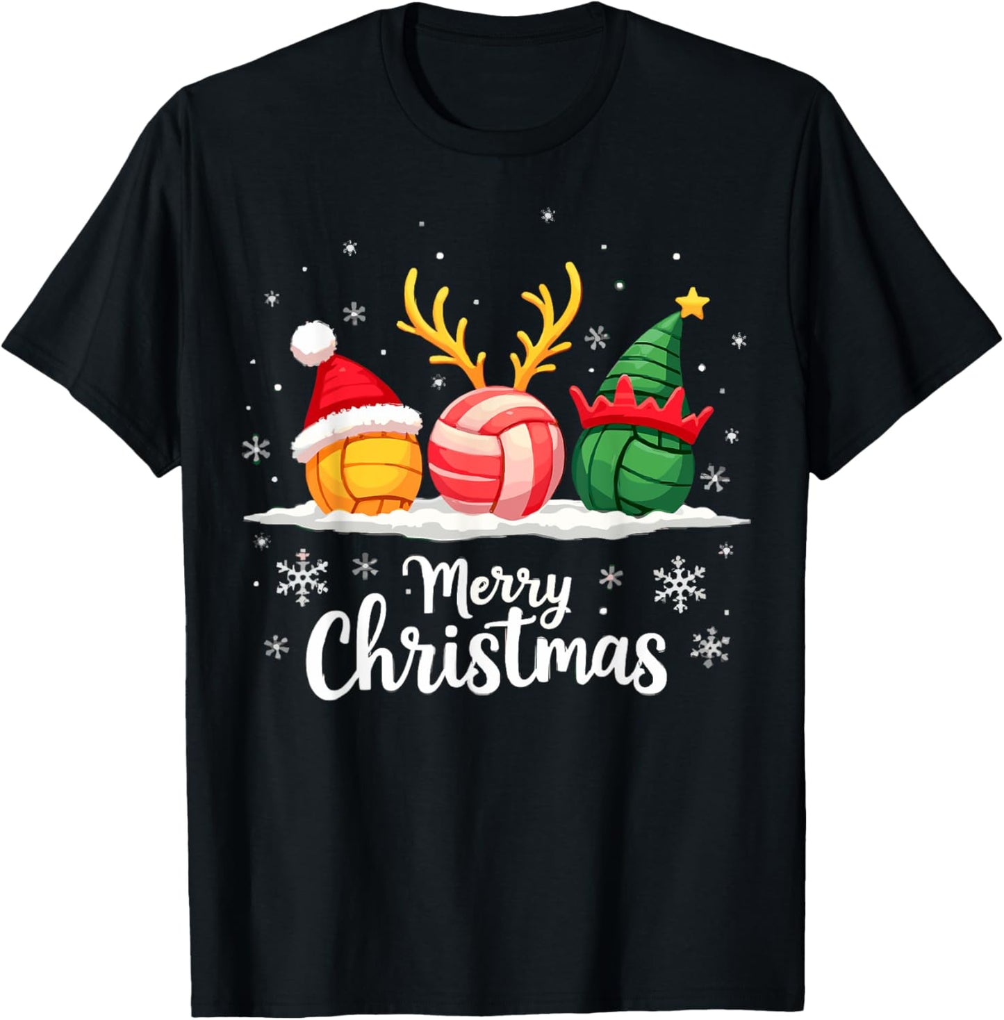Volleyball Reindeer Santa Elf Merry Christmas Xmas Party T-Shirt - T-Shirt | Black
