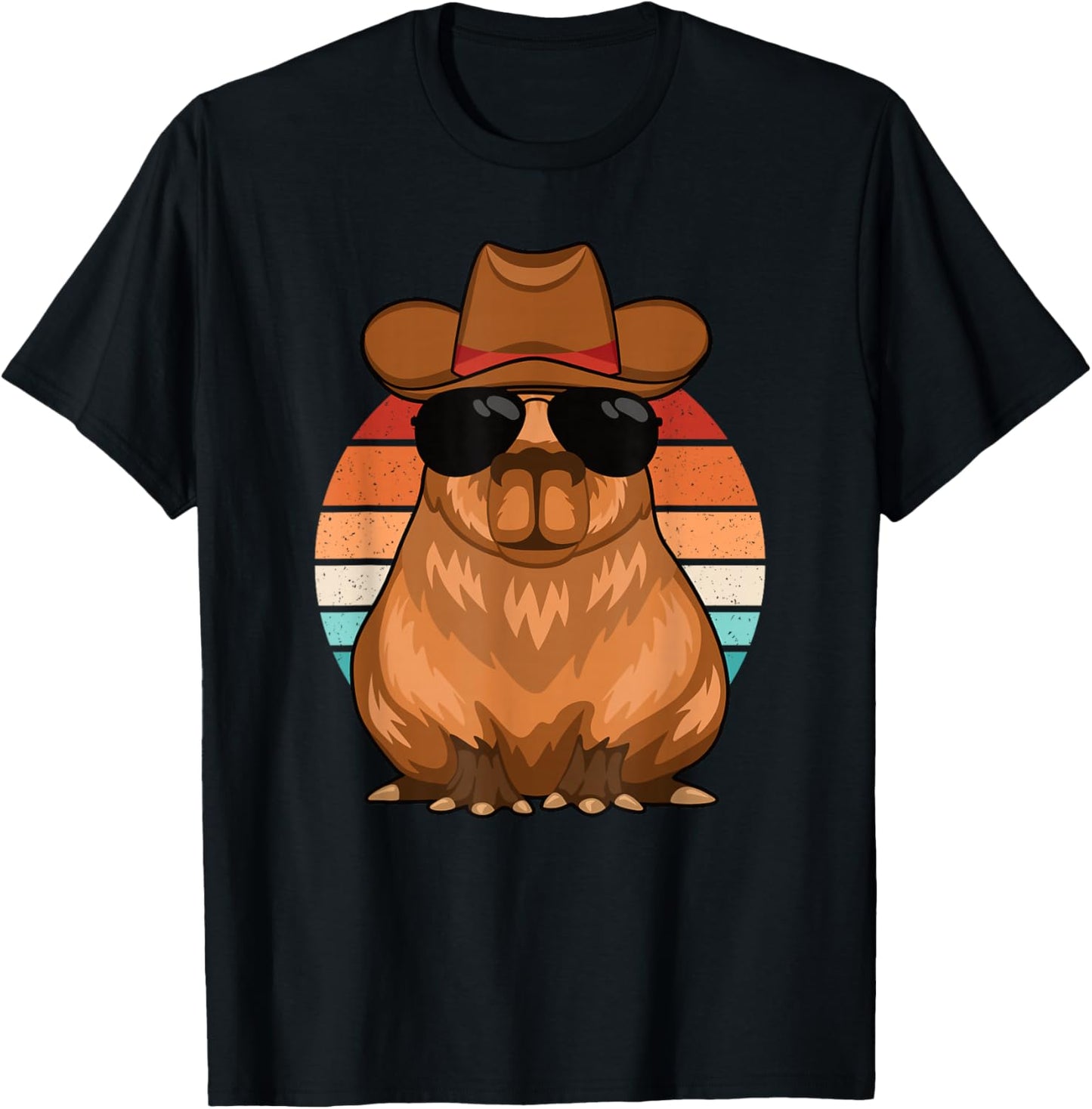 Funny Cowboy Capybara Retro Capybara Lover Men Boys Kids T-Shirt - T-Shirt | Black