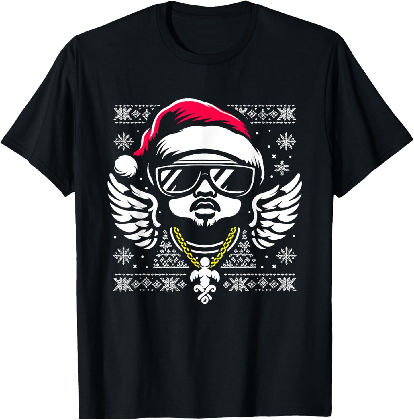 Rapper Santa Hat - Vintage Hip Hop Xmas Ugly Christmas T-Shirt - T-Shirt | Black