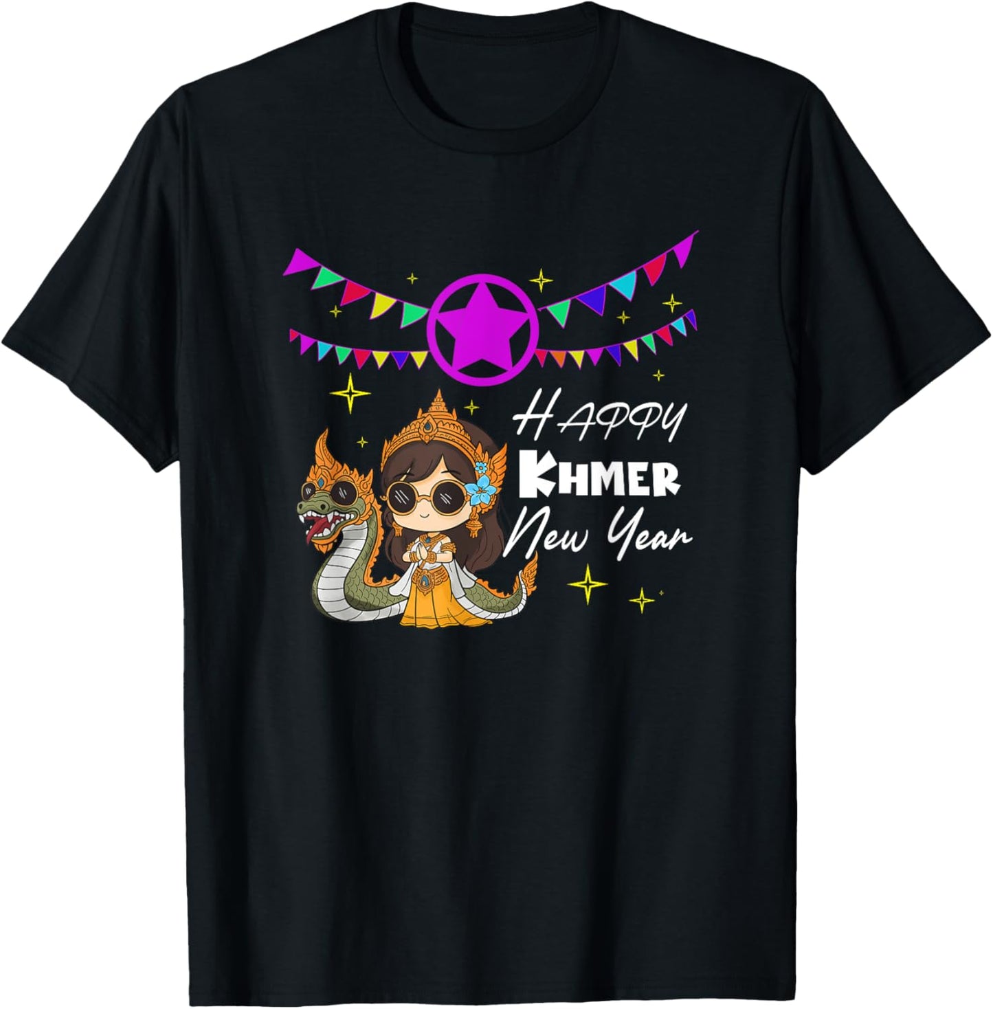 Cambodia Cambodian Girl Happy Khmer New Year Sea Dragon T-Shirt - T-Shirt | Black