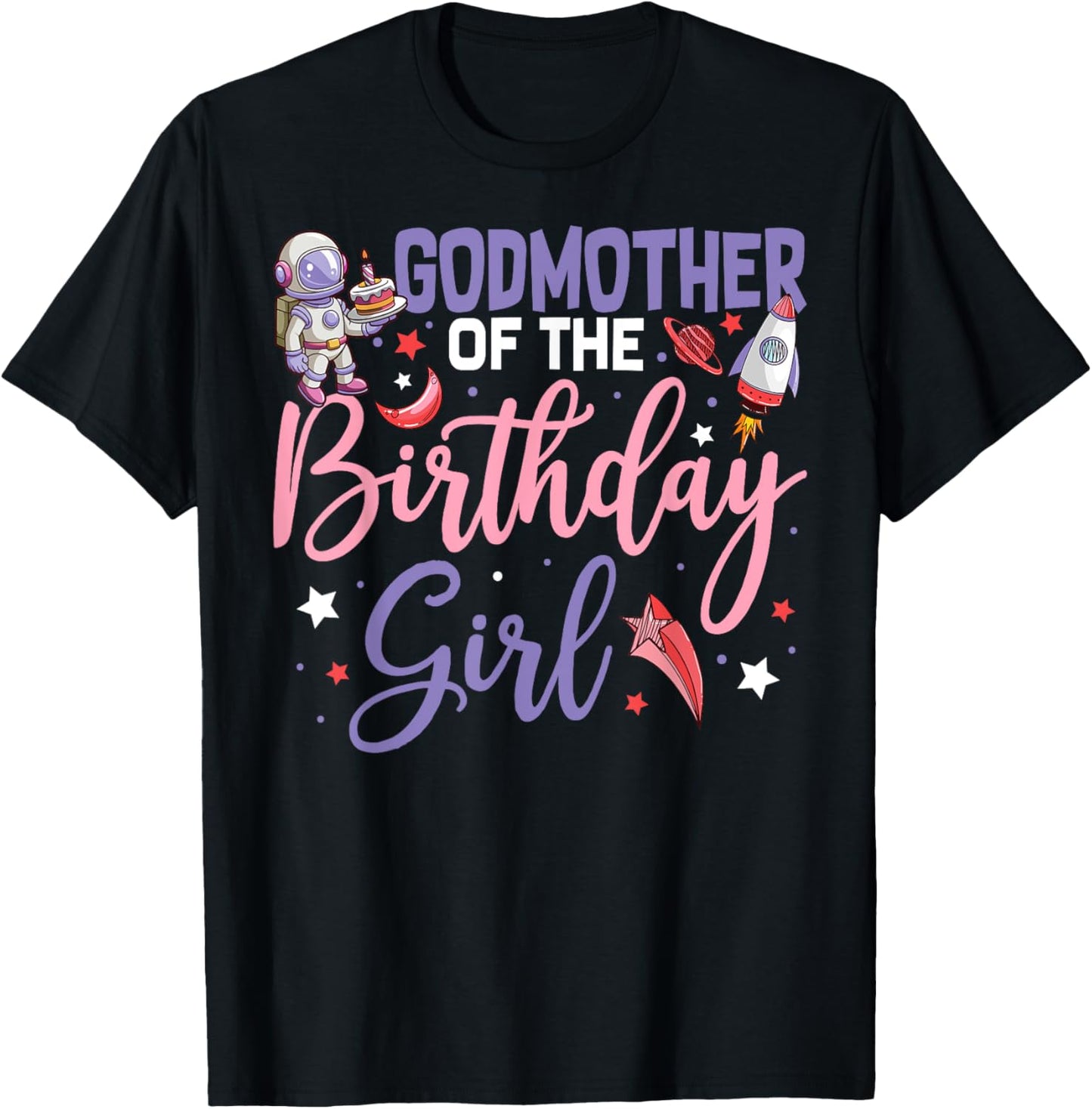Two The Moon Godmother Of the Birthday Girl Astronaut Family T-Shirt - T-Shirt | Black