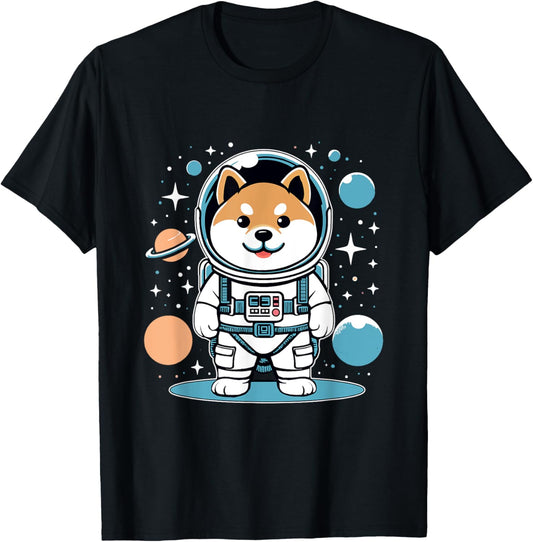 Shiba Inu Astronaut Costume Shirt Outer Space Galaxy Dog T-Shirt - T-Shirt | Black