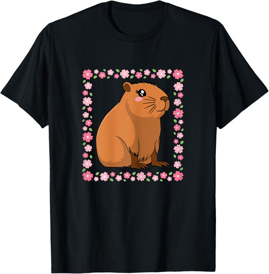 Cute Capybara Flower Capybara Lover Women Girls T-Shirt - T-Shirt | Black